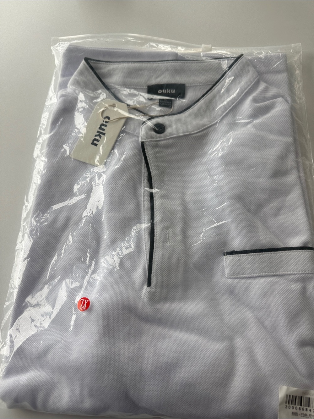 Men’s White Henley Polo with Contrast Piping